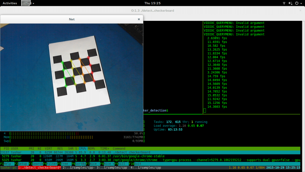 Checkerboard pattern detection. Not very fast but quite robust.